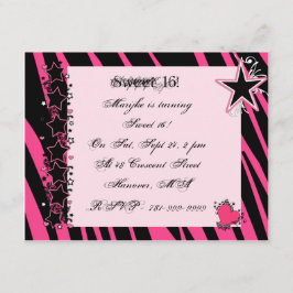 KRW Sweet 16 Rosa Zebra tryck Heart Stars födelsed Inbjudningar