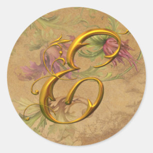 KRW Vintage Blommigt Guld E Monogram Bröllop säl Runt Klistermärke