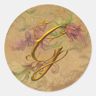 KRW Vintage Blommigt Guld G Monogram Bröllop säl Runt Klistermärke