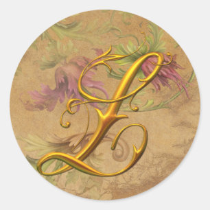 KRW Vintage Blommigt Guld L Monogram Bröllop säl Runt Klistermärke