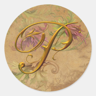 KRW Vintage Blommigt Guld P Monogram Bröllop säl Runt Klistermärke