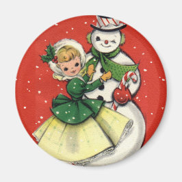 KRW Vintage Girl and Snögubbe jul Magnet