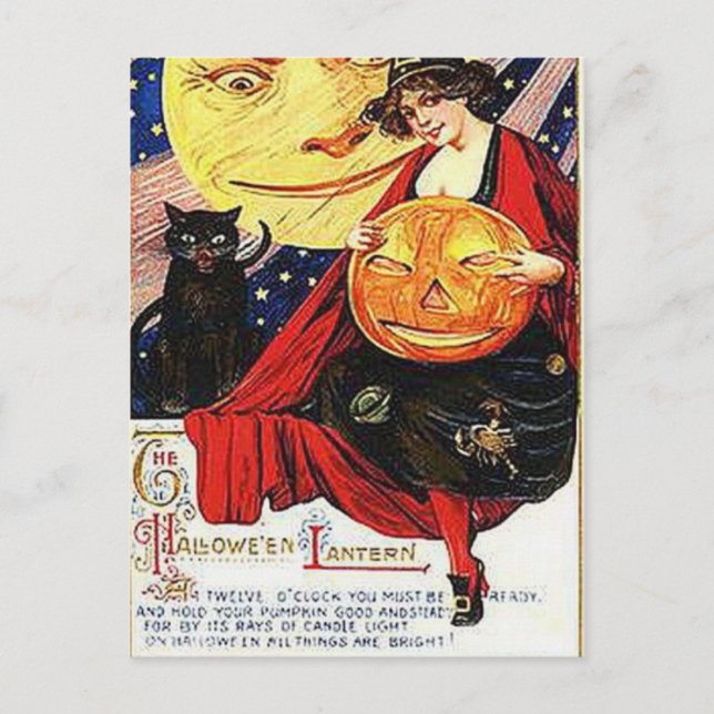 KRW Vintage Halloween Lantern Postcard Vykort (Framsida)