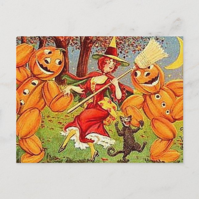 KRW Vintage Halloween Witch Dance Postcard Vykort (Framsida)