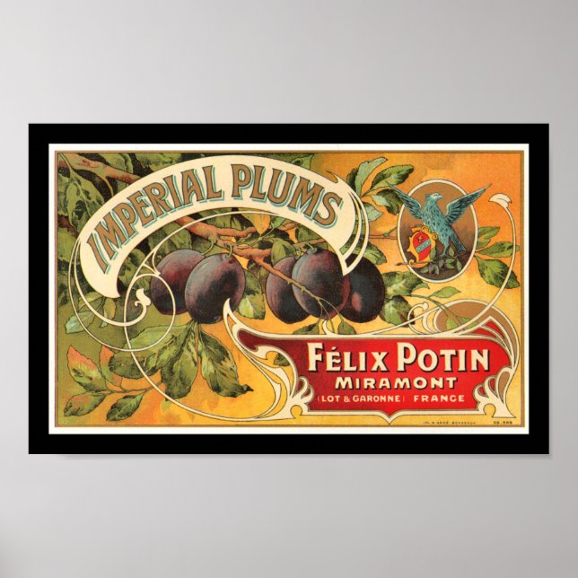 KRW Vintage Imperial Plums Fruit Låda-etikett Poster (Framsidan)