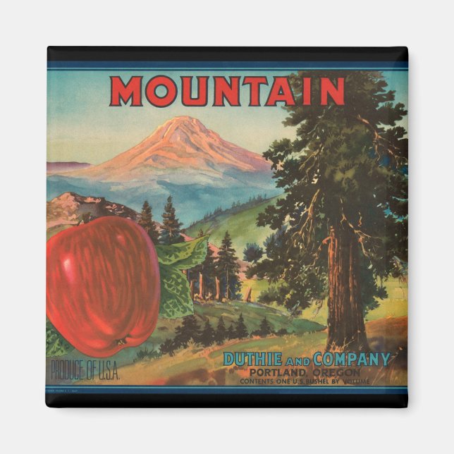 KRW Vintage Mountain Apple Låda etikett Magnet (Framsidan)