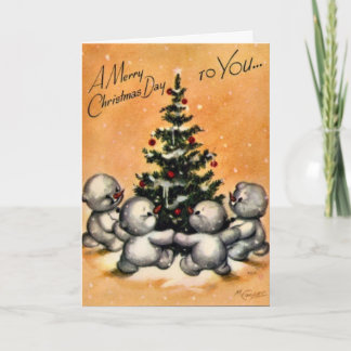KRW Vintage Snögubbe-familjekort - Anpassat Helgkort