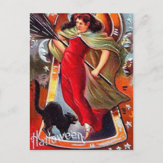 KRW Vintage Tricky Witch Halloween Vykort