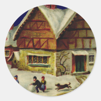 KRW Vintage Winter Scene-Helgdag-fästpunkt Runt Klistermärke