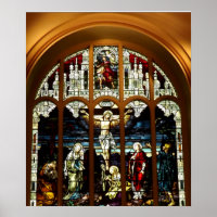 Krycifixion av Jesus fastkedjade glasfönster