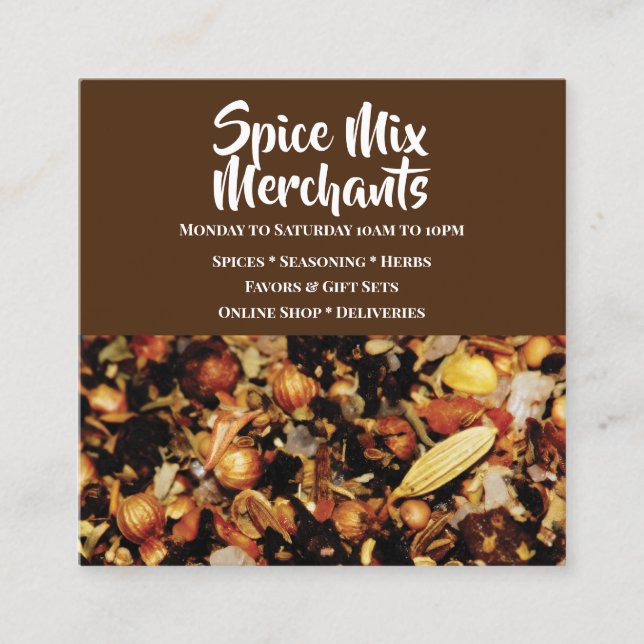 Kryddablandningen fotograferar modern chic för fyrkantigt visitkort (Framsida)