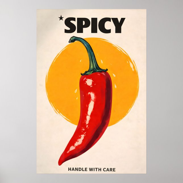 Kryddig Chilipepparaffisch, Retro Köksinredning Poster (Framsidan)