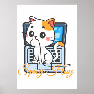 Kryddig hö Rolig katt bitsnöret kabel Kawaii konst Poster