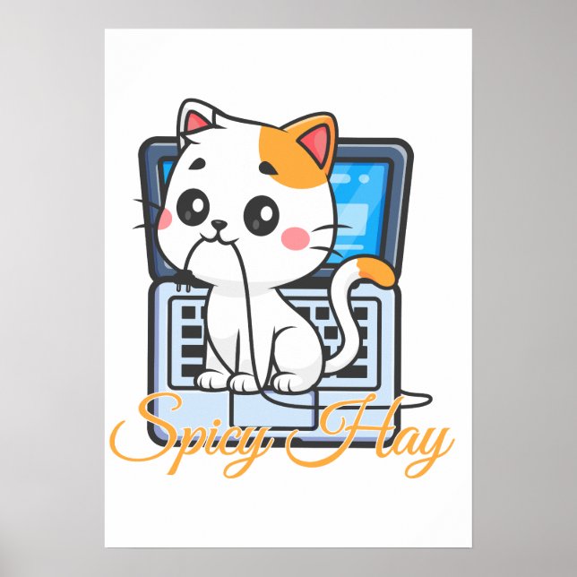 Kryddig hö Rolig katt bitsnöret kabel Kawaii konst Poster (Framsidan)