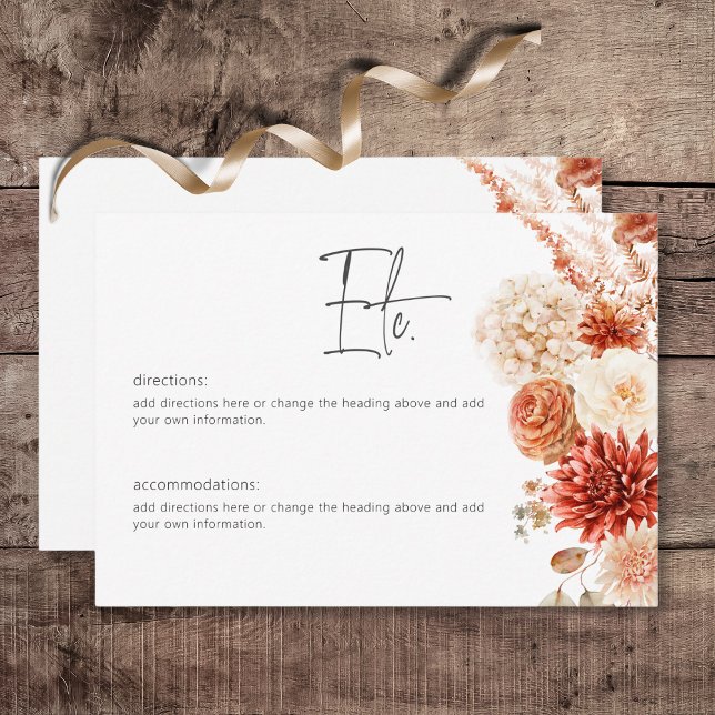 Kryddig höstrost & rodnad boho blomsterdetaljer tilläggskort (Spicy Fall Rust & Blush Boho Floral Wedding Details Card)