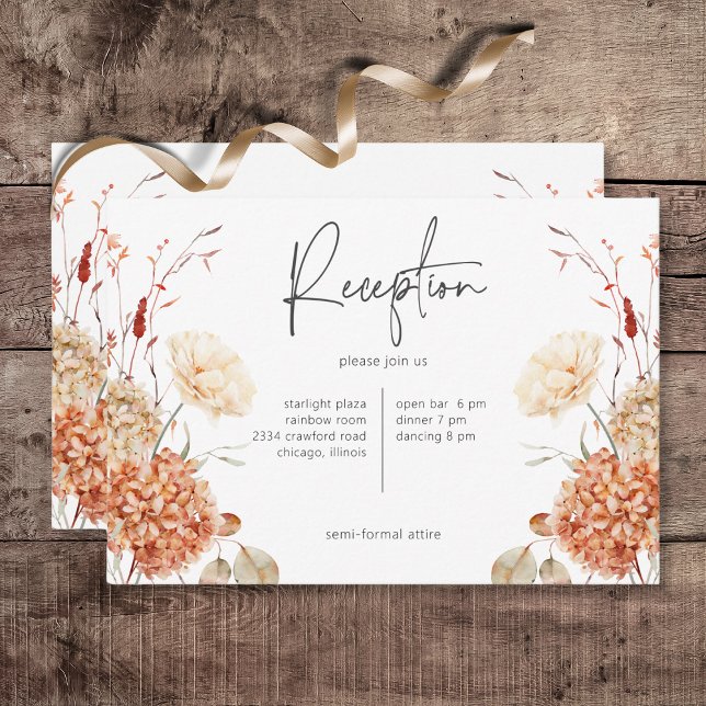 Kryddig höstrost & rodnad boho blomsterreception tilläggskort (Spicy Fall Rust & Blush Boho Floral Wedding Reception Card)