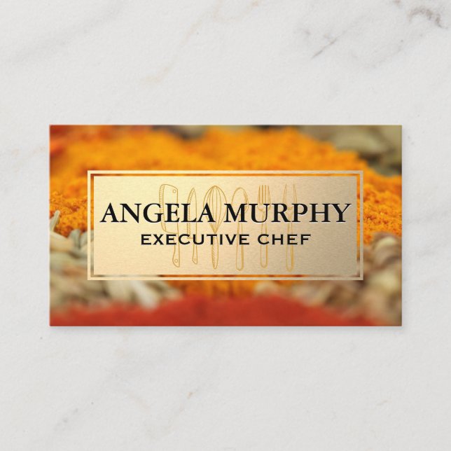 Kryddor och Örter | Guld Ram | Kitchen Verktyg Visitkort (Framsida)