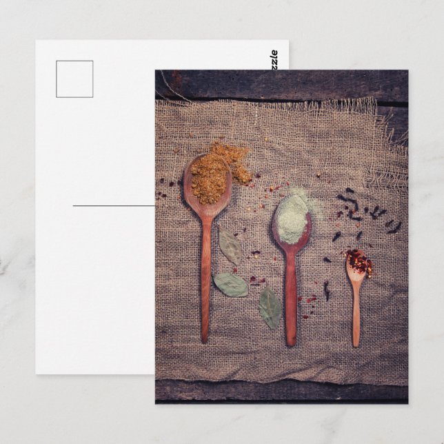 Kryddor på skedar vykort (Fram/baksida)