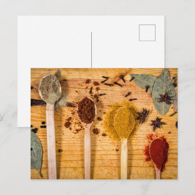 Kryddor på skedar vykort (Fram/baksida)