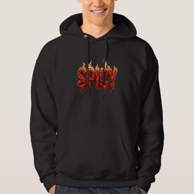 Kryddstark Chilipeppar Eld Typografi Mat Matlagnin Hoodie (Framsida)