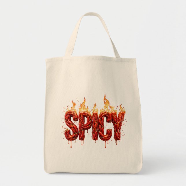 Kryddstark Chilipeppar Eld Typografi Mat Matlagnin Tygkasse (Framsidan)