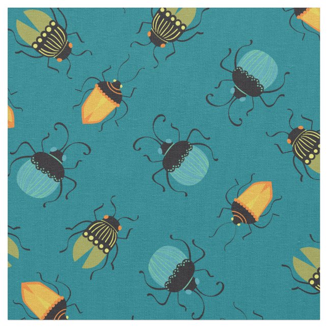 Kryp Beetles Mid Century Mod Cute Tyg (Närbild)