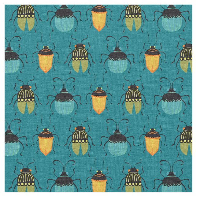 Kryp Beetles Mid Century Mod Cute Tyg (Närbild)