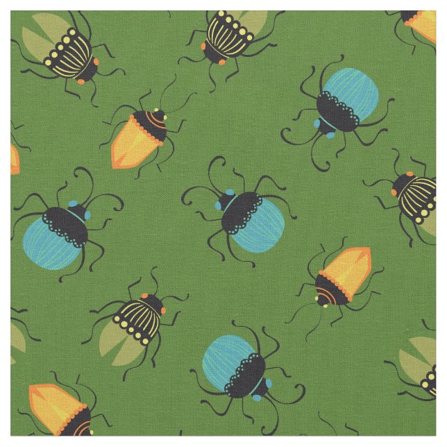 Kryp Beetles Mid Century Mod Cute Tyg (Närbild)