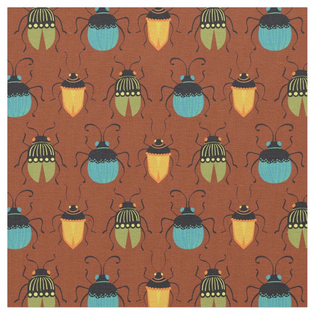 Kryp Beetles Mid Century Mod Cute Tyg (Närbild)