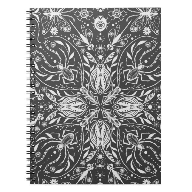 Kryp, benvit på svart anteckningsbok (Framsidan)