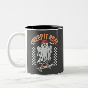 Kryp Det Verkliga Retro Halloween Skate Spöke Två-Tonad Mugg