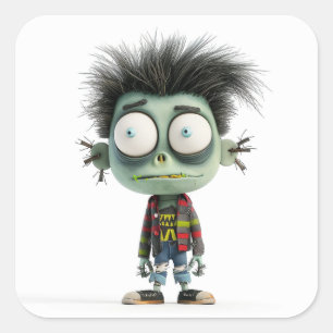 Kryp-Eyed Benny - Quirky Zombie Kid Fyrkantigt Klistermärke