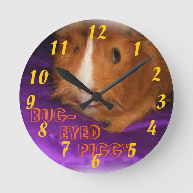 KRYP-EYED PIGGY Guinea Gris Clock Rund Klocka (Framsida)