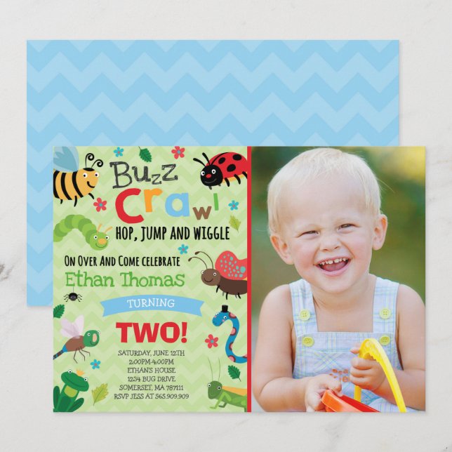 Kryp födelsedag Kryp Födelsedagsfest Inbjudningar (Fram/baksida)