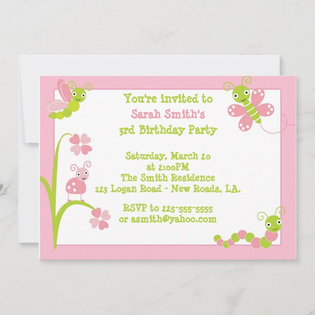 Kryp födelsedagen inbjudningar (Framsida)