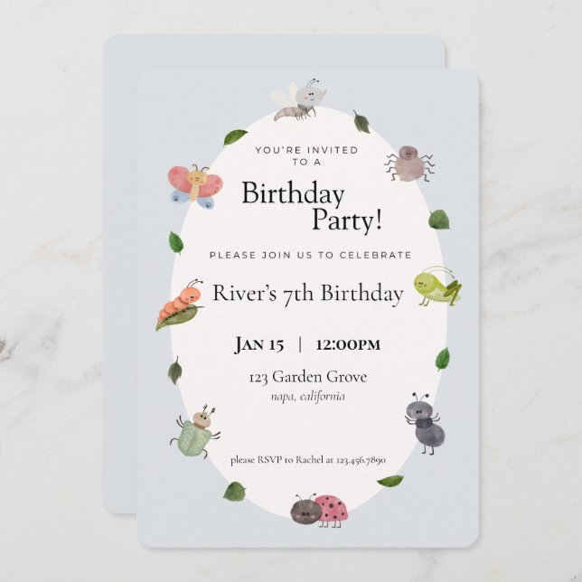 Kryp Födelsedagsfest inbjudan (Fram/baksida)