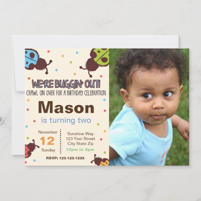 Kryp födelsedagsinbjudan med foto inbjudningar (Framsida)