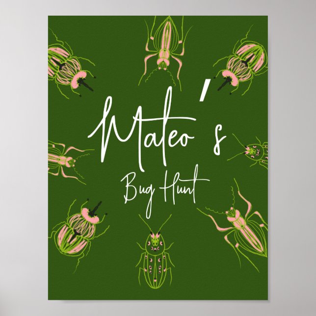 Kryp Hunt Insekt Birthday Hand plockade Party Poster (Framsidan)