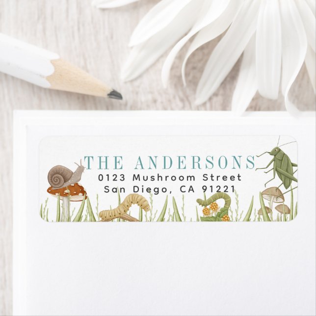 Kryp Insekt Critters Mushroom Returadress Etikett (Insitu)