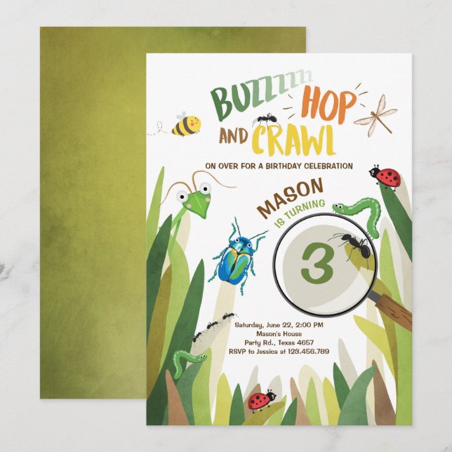 Kryp Insekt  Kryp Boy-buggning Inbjudningar (Fram/baksida)