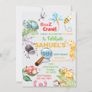 Kryp, insekter födelsedagsinbjudan, buzz crawl. inbjudningar
