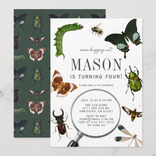 Kryp & Insekter Vintage Boy Birthday Inbjudningar