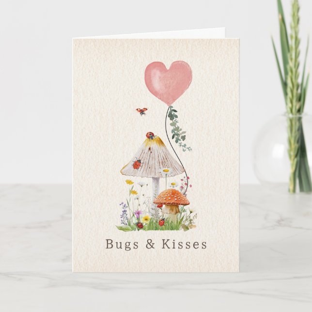 Kryp & Kisses Ladybugs Mushroom Valentine Kort (Framsida)