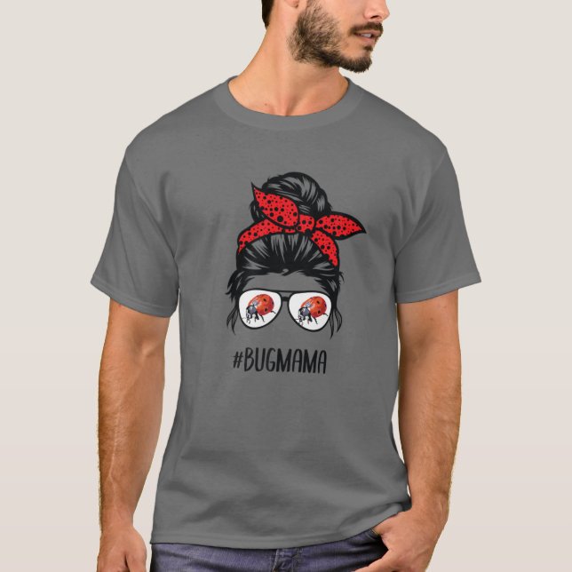 Kryp Mamma Ladybug Mamma Messy Bun Hair Glasses T Shirt (Framsida)