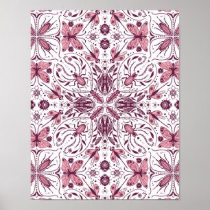 Kryp, mörkens magenta och rosa på vitt poster