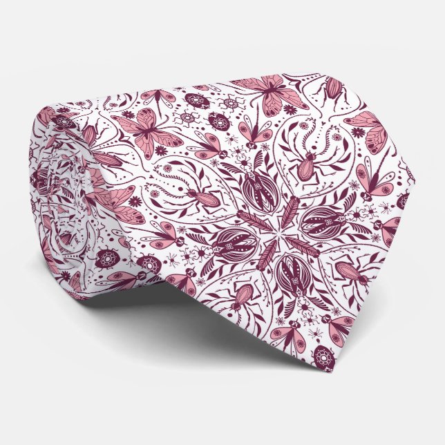 Kryp, mörkens magenta och rosa på vitt slips (Rullad)