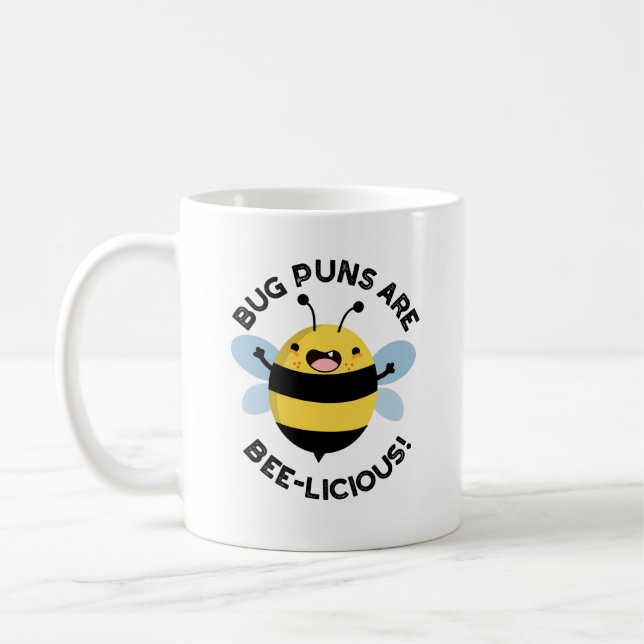 Kryp Puns är Bee-licious Bee Pun Kaffemugg (Vänster)