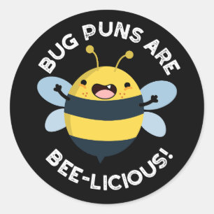 Kryp Puns är Bee-licious Bee Pun Mörk BG Runt Klistermärke