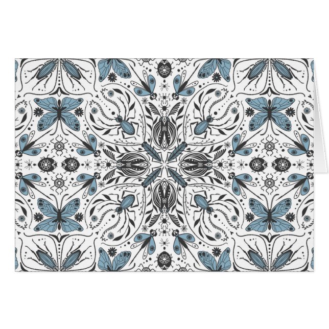 Kryp, svart och blå hälsningskort (Framsidan Horizontal)