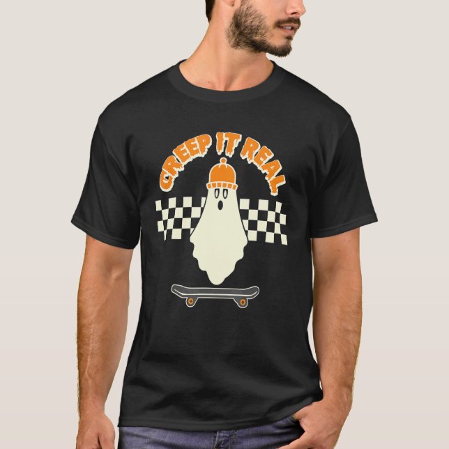 Krypa den riktiga Ghost Skater Boy Skateboard Bean T Shirt (Framsida)